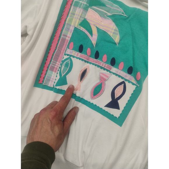 Vintage Haber Women's M Short Sleeve Art to Wear Fish Nautical Graphic Top Jesus - Picture 6 of 12